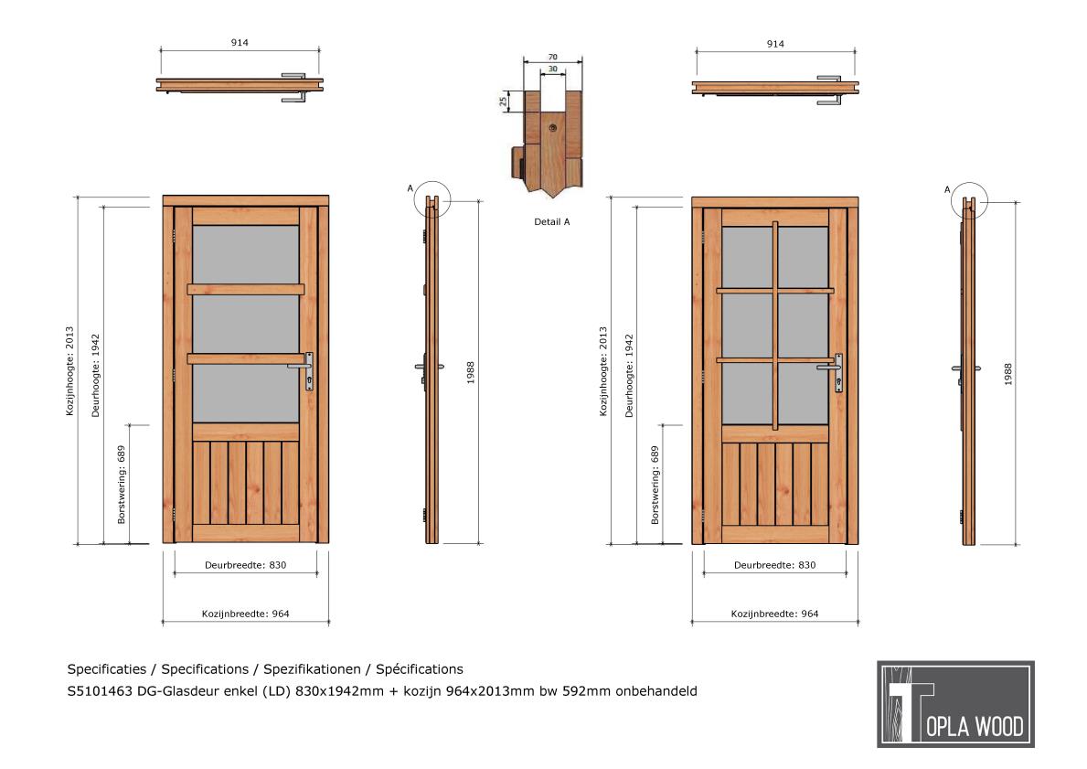 Douglas Paneeldeur enkel (LD) 830x1930mm + kozijn 964x2001mm bw 780mm onbeh.