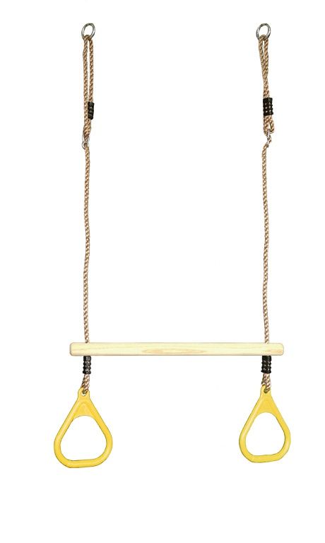 Houten trapeze met gele ringen inclusief touw