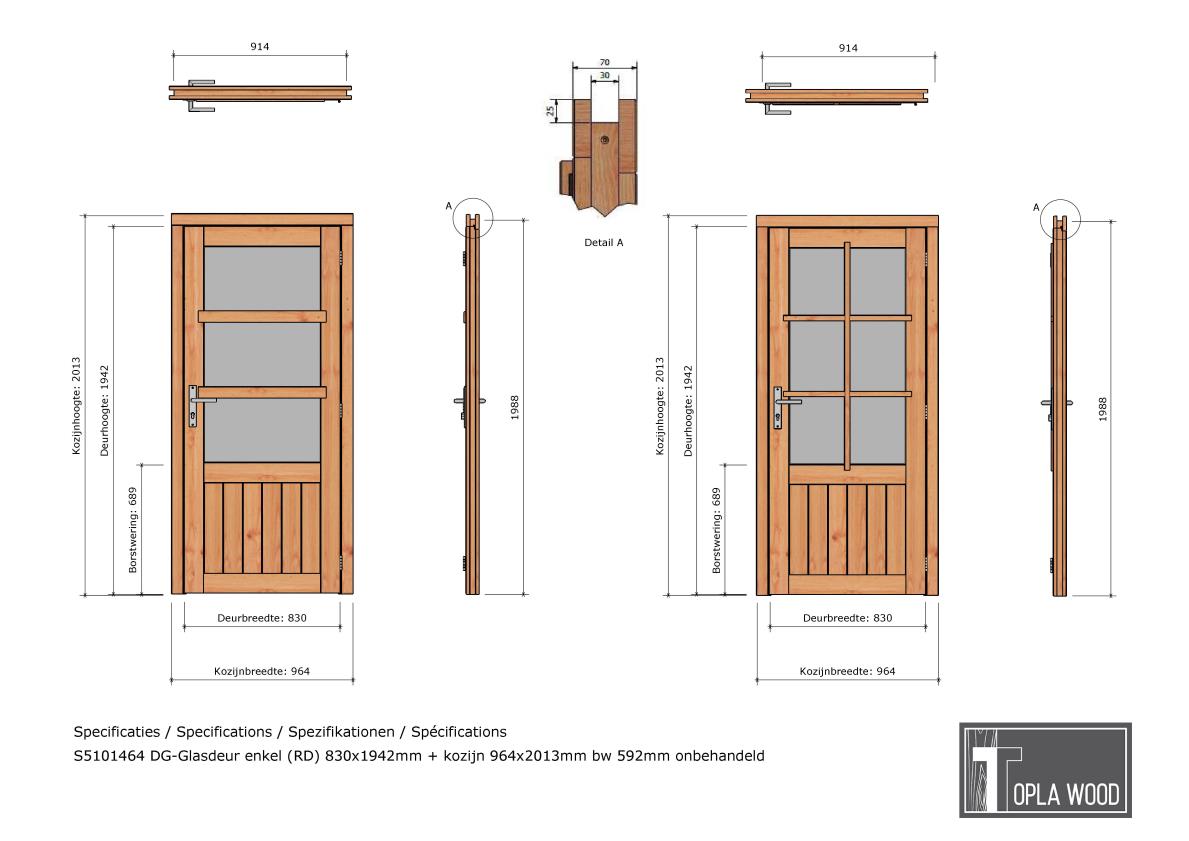 Douglas Paneeldeur enkel (RD) 830x1930mm + kozijn 964x2001mm bw 780mm onbeh.