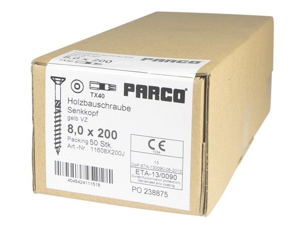 Houtschroef 8,0x200 mm geel verzinkt TX40 Parco