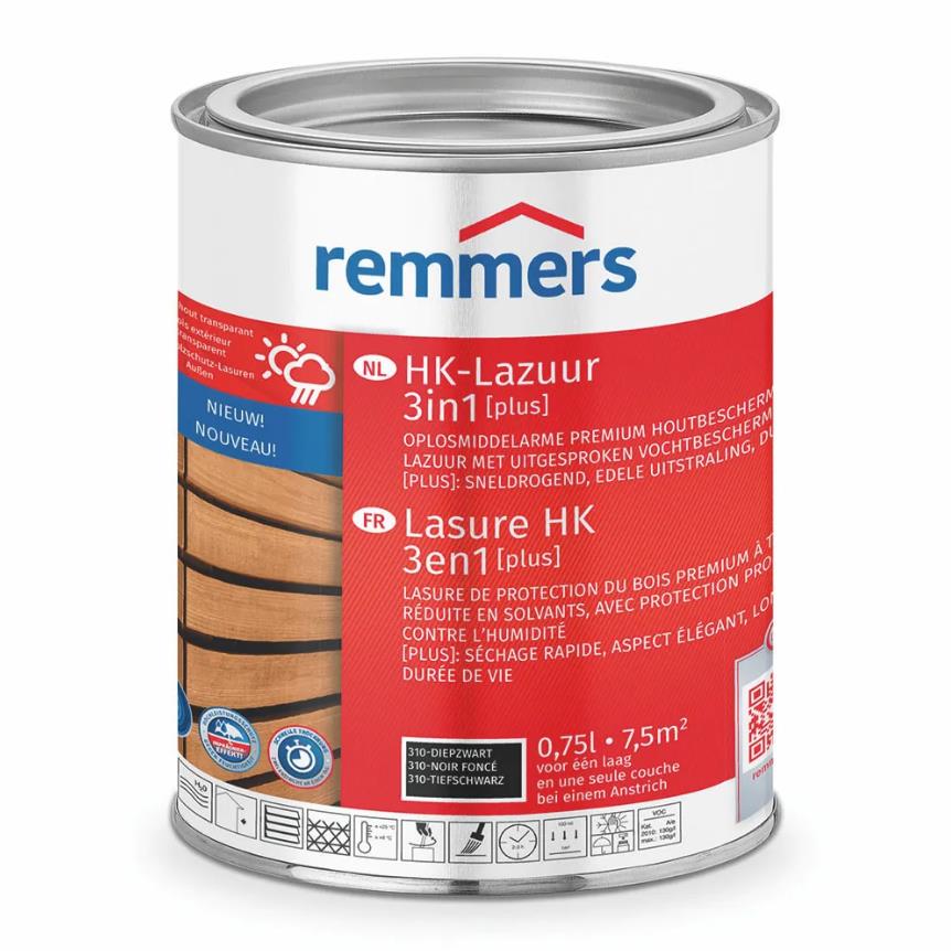 Aqua HK lazuur Diep Zwart 0,75 liter Remmers