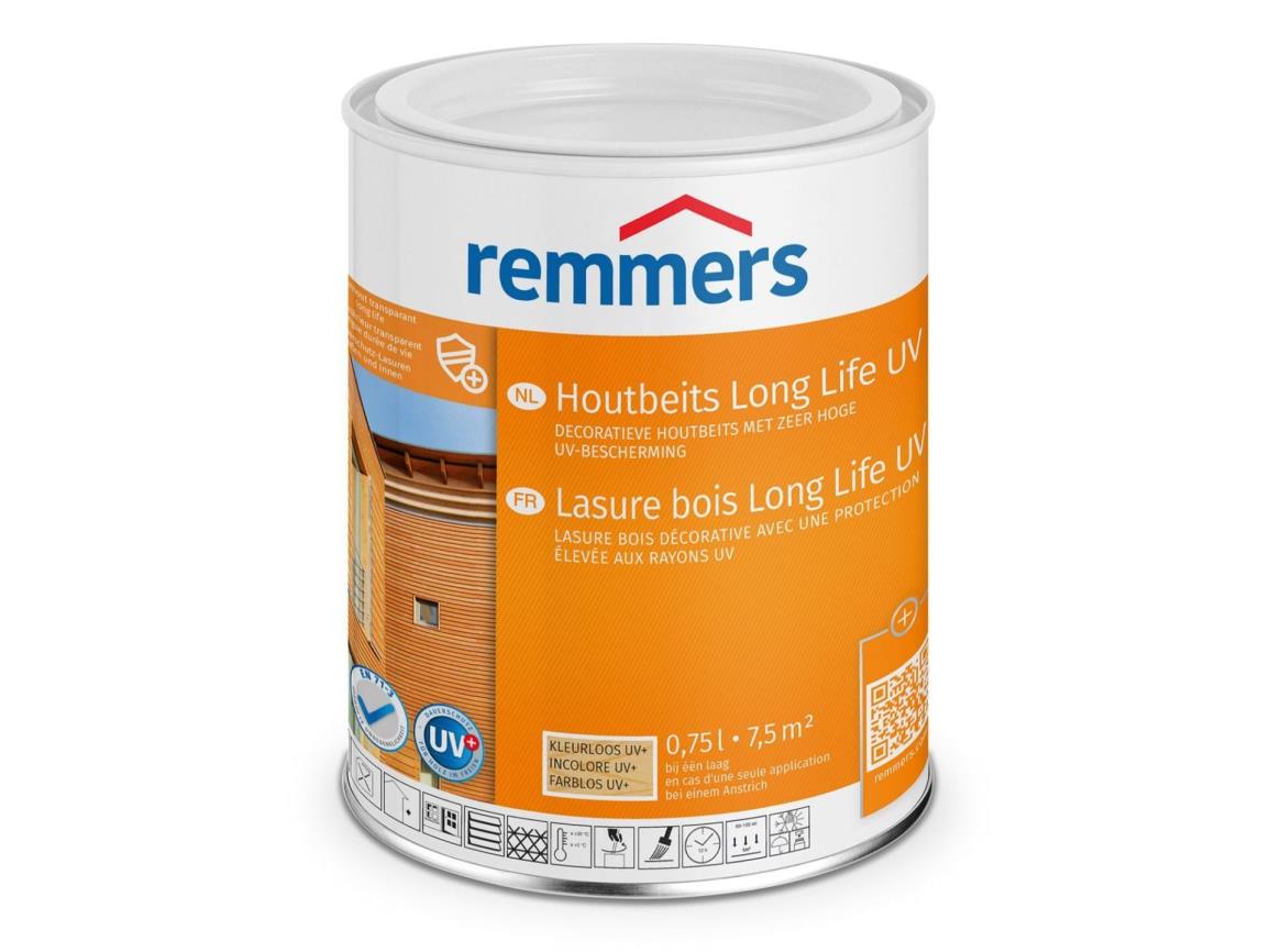 Houtbeits Long Life UV Kleurloos UV+ 2,5 liter Remmers 0,75 liter